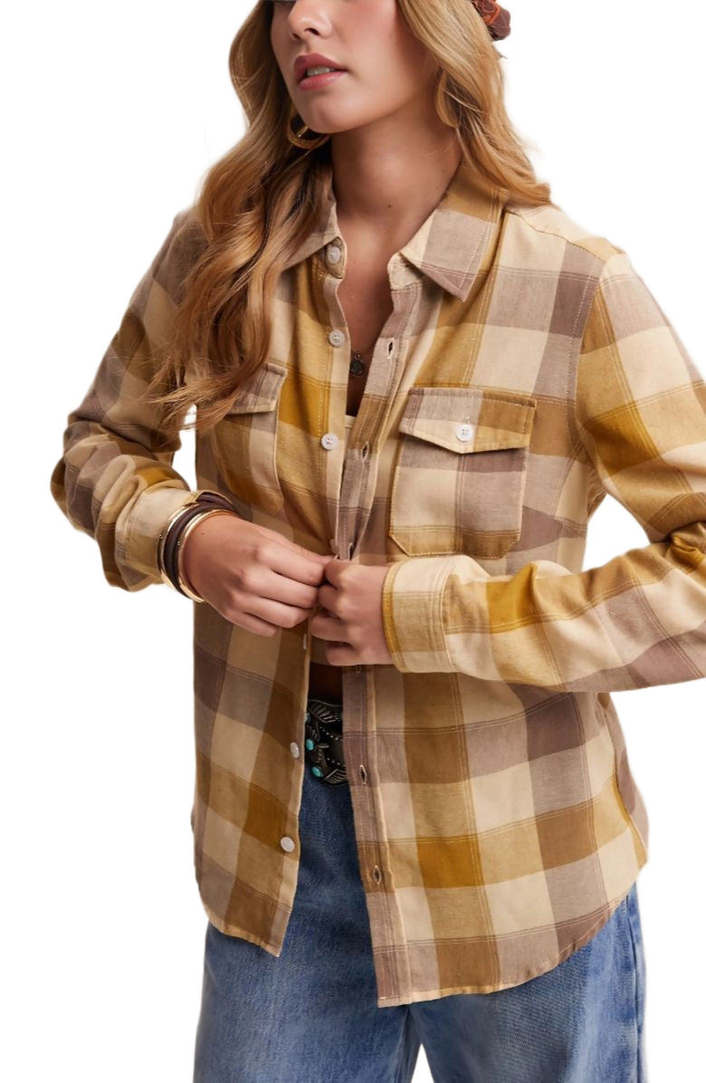 Knit and Lounge Button Flap Detail Plaid Button-Up Shirt, Alternate, color, Yellow Plaid