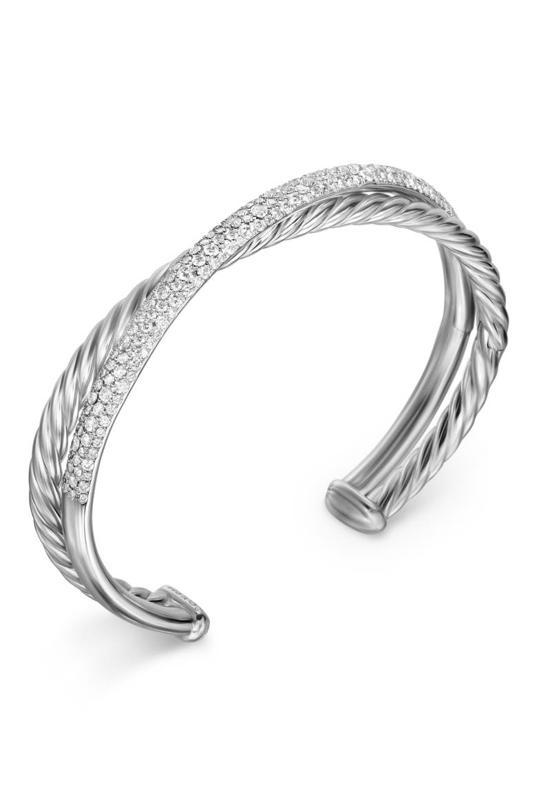 Crossover Two-Row Cuff Bracelet in Sterling Silver with Diamonds, 11mm, Alternate, color, STERLING SILVER - L
