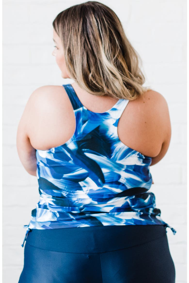 Plus Size Maya Tankini Swim Top With Built-in Bra, Alternate, color, Navy Wave