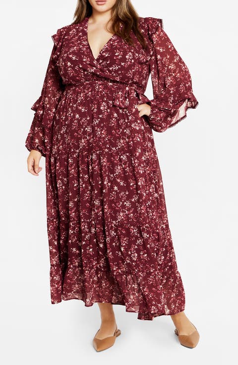 Arielle Ruffle Long Sleeve Maxi Dress (Plus)