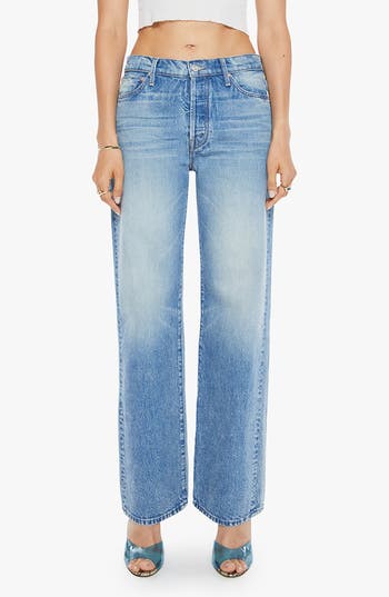 Mother The Dodger Button Sneak Wide Leg Jeans In Blue