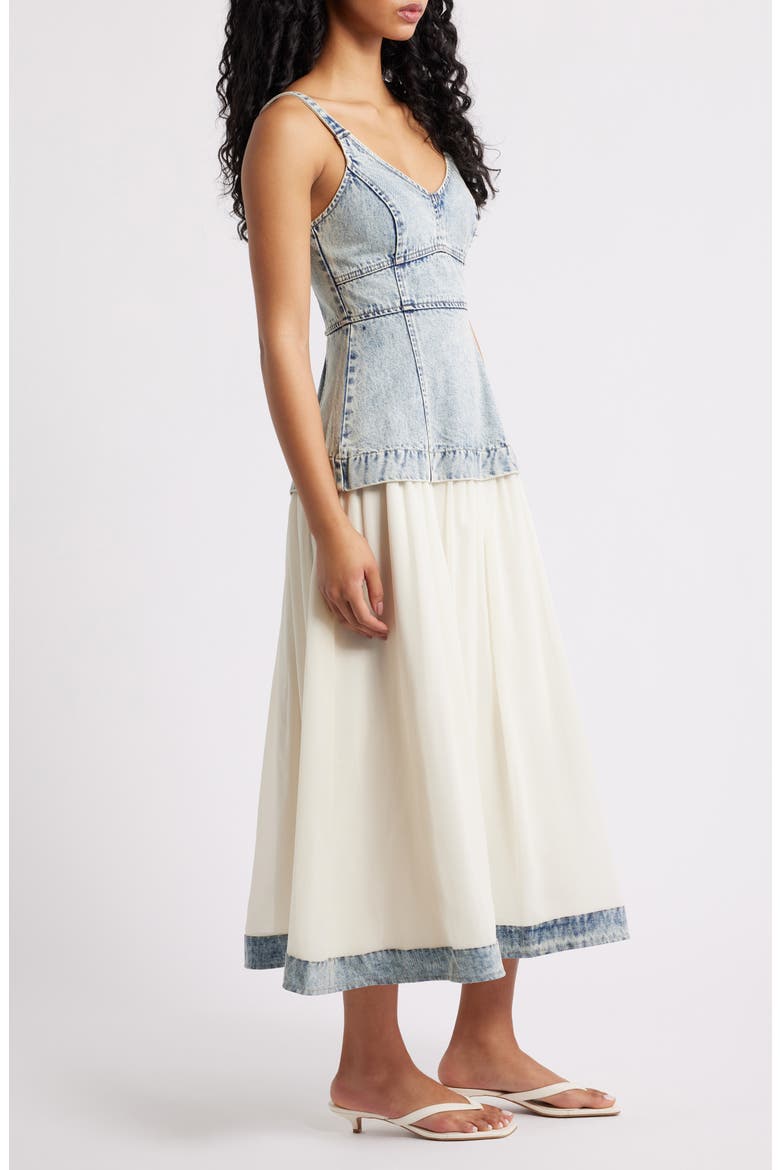 Sleeveless Mixed Media Denim Dress, Alternate, color, DENIM BLUE