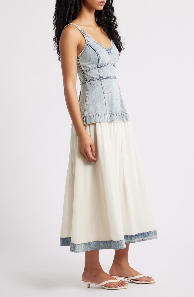 MOON RIVER Sleeveless Mixed Media Denim Dress, Alternate, color, Denim Blue