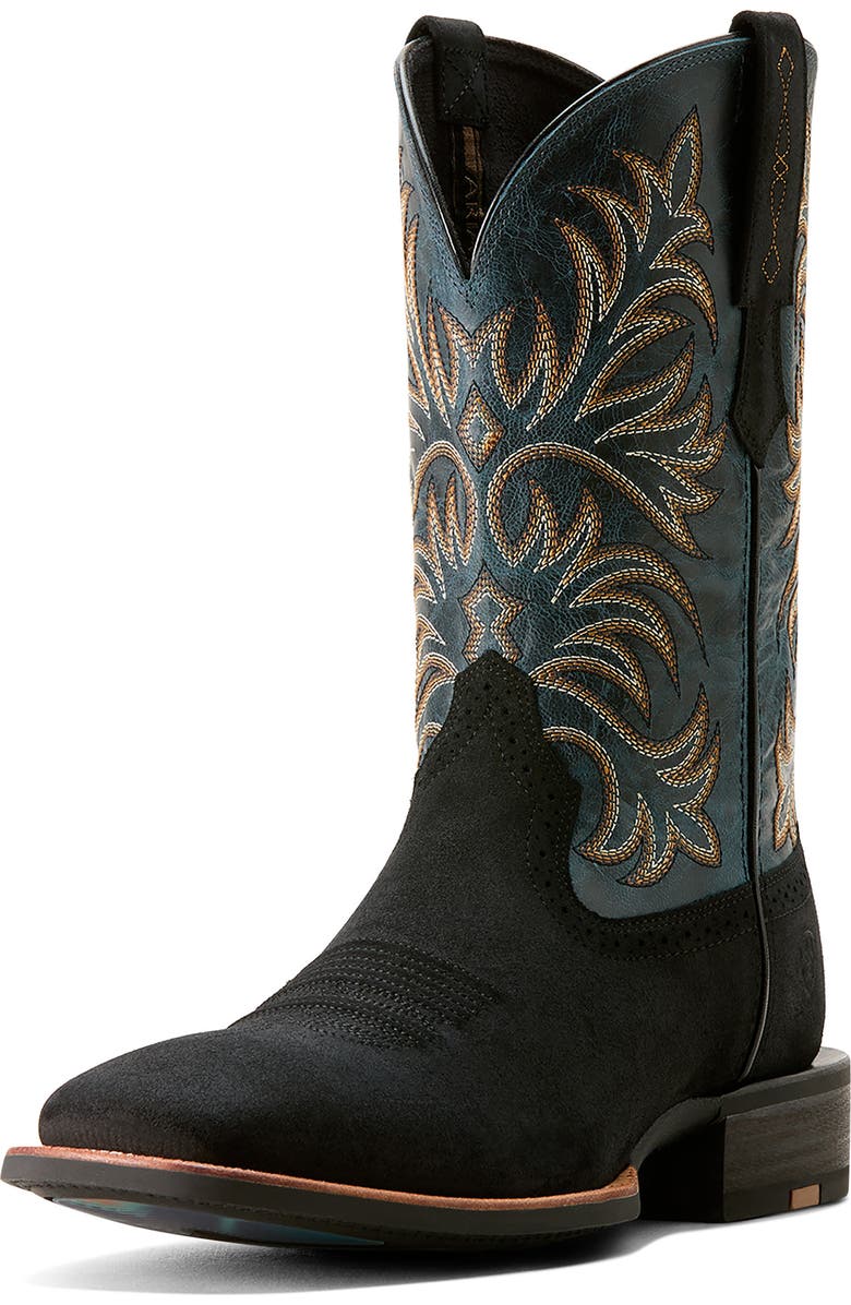 Ariat Oakwood Cowboy Boot, Main, color, Black Suede/ Dirty Denim