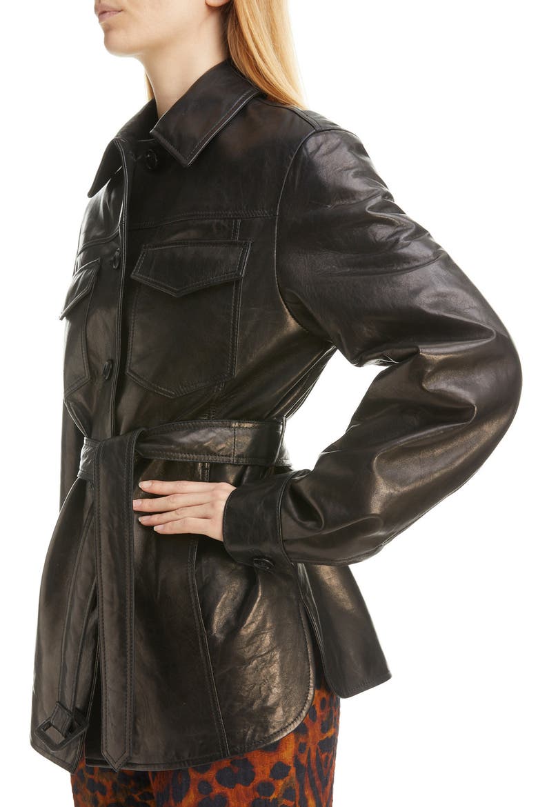 Lazan Belted Leather Shirt Jacket, Alternate, color, BLACK 900