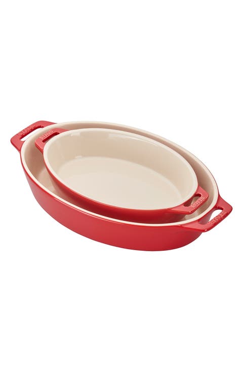 2-Piece Enameled Ceramic Oval Baking Dishes