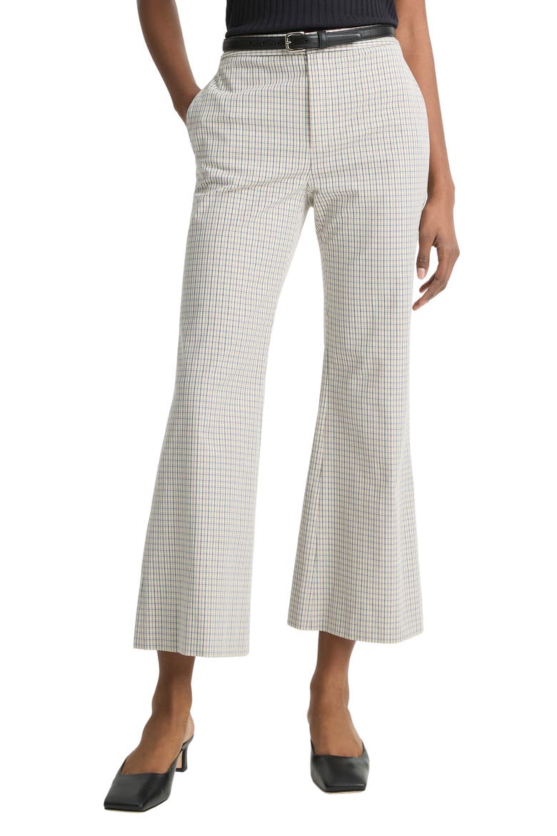 Gardeners Check Stretch Cotton Kick Flare Pants, Main, color, STONE/TAN