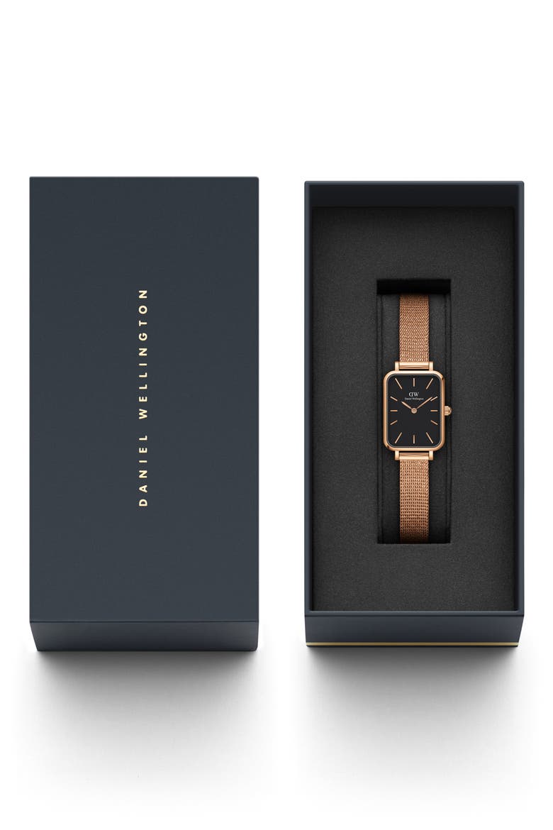 Quadro Melrose Mesh Strap Watch, 20mm x 26mm, Alternate, color, ROSE GOLD/BLACK