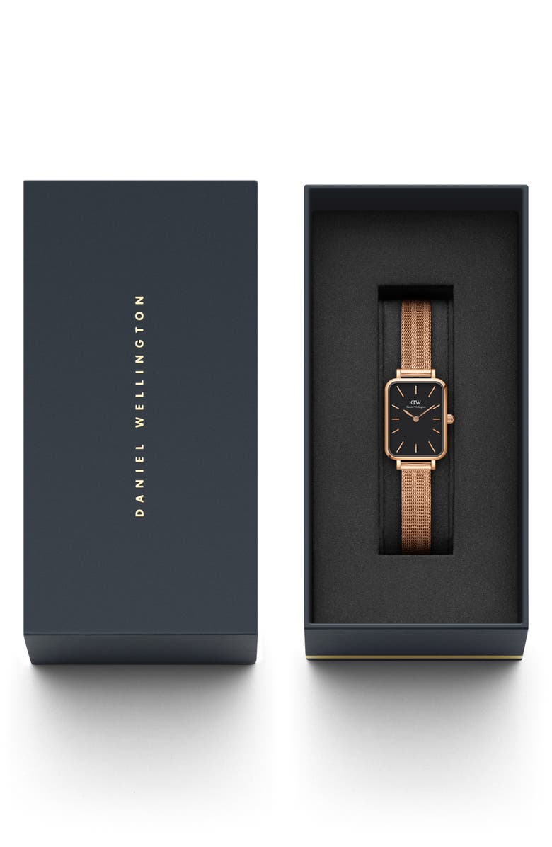 Daniel Wellington Quadro Melrose Mesh Strap Watch, 20mm x 26mm, Alternate, color, Rose Gold/Black