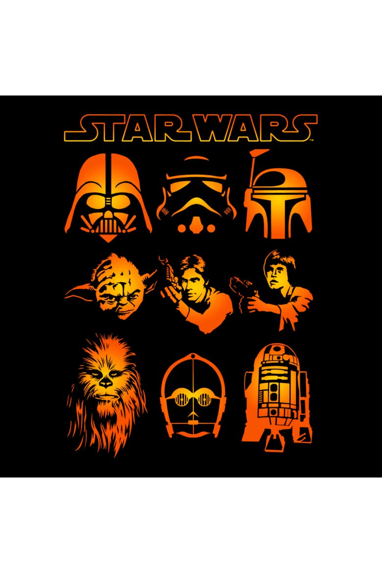 Mens Star Wars Empire Strikes Back Light Halloween Heads T Shirt, Alternate, color, Black