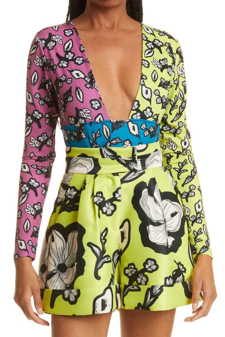 Chlo Floral Plunge Neck Bodysuit, Main, color, MIXED FLORAL