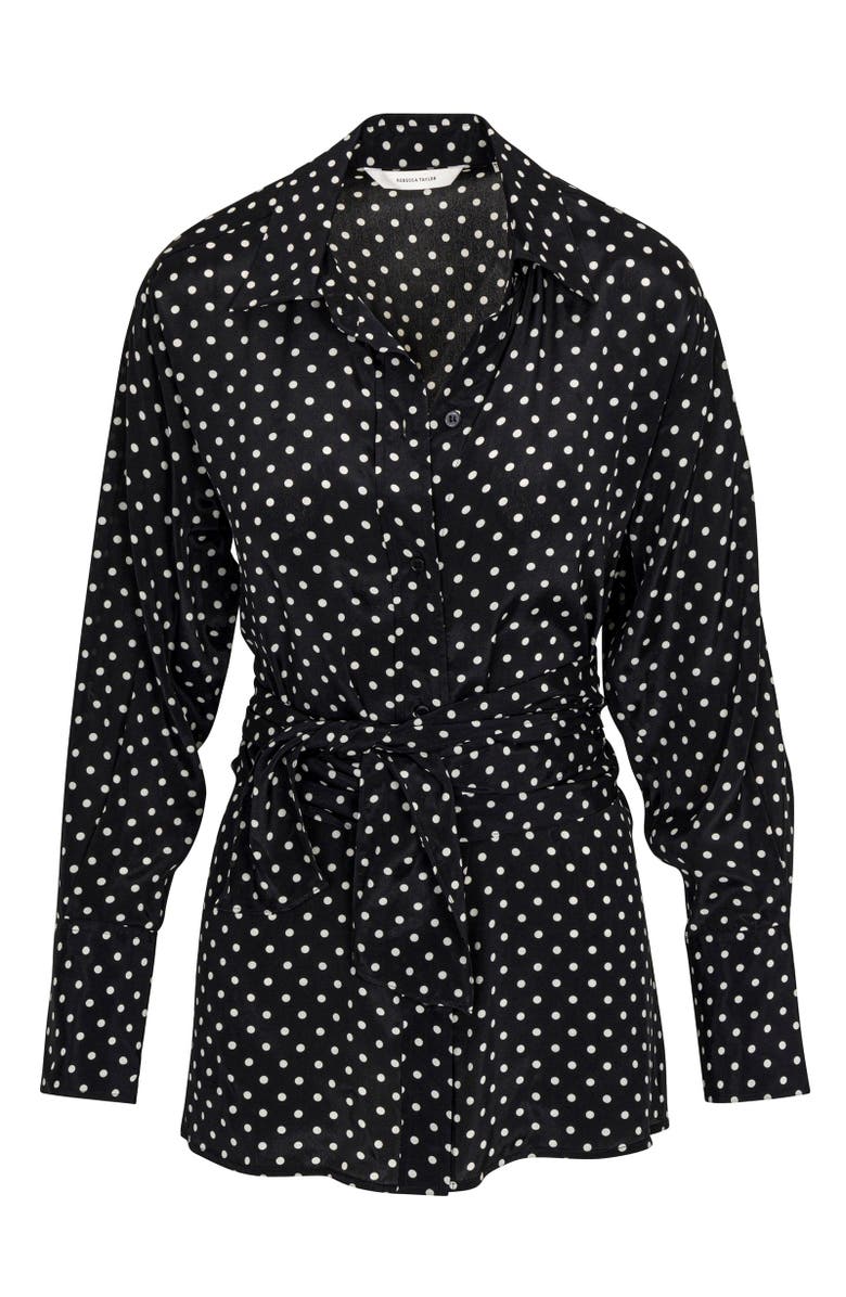 Rebecca Taylor Polka Dot Silky Wrap Shirt, Alternate, color, Black Dot Combo