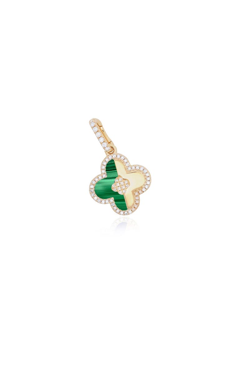 Malachite and Gold Diamond Clover Charm, Main, color, Malachite