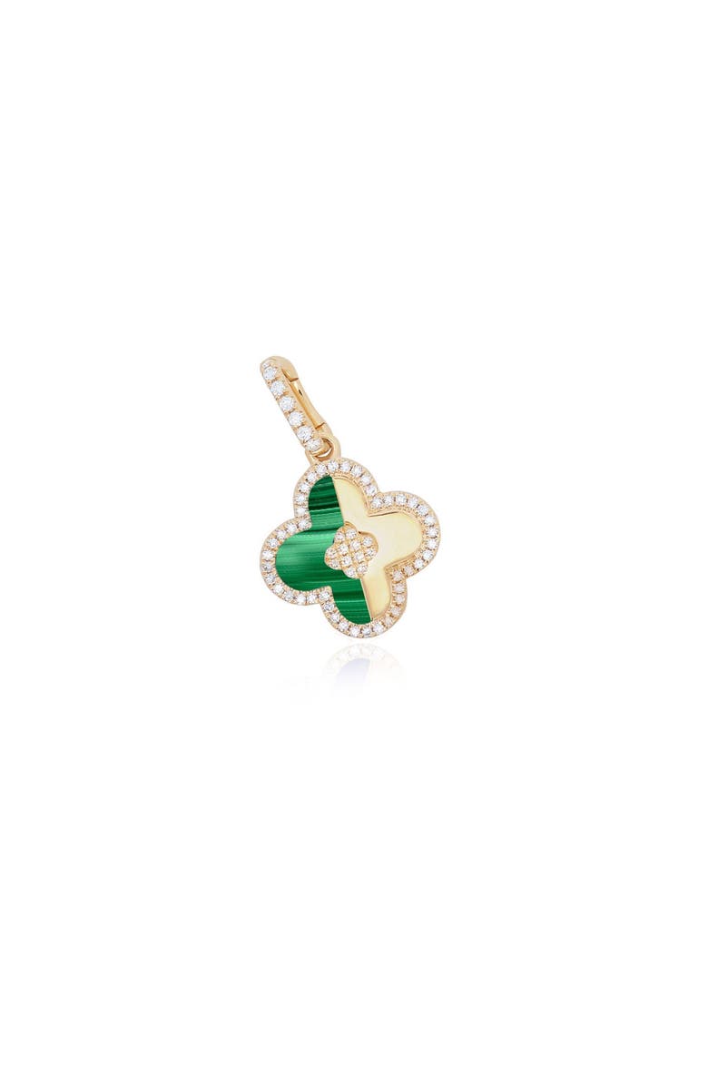 The Lovery Fine Jewelry Malachite and Gold Diamond Clover Charm, Main, color, Malachite
