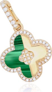 The Lovery Fine Jewelry Malachite and Gold Diamond Clover Charm