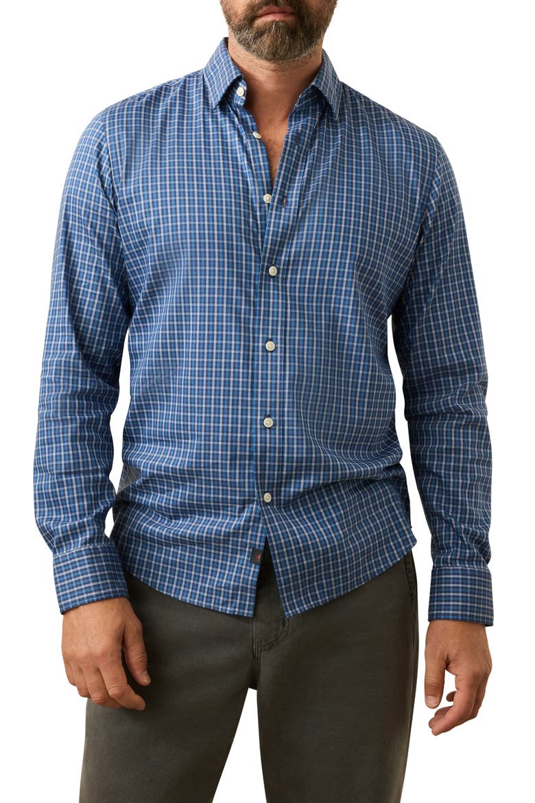 The Movement Button-Up Shirt, Main, color, NAVY FEATHER GINGHAM