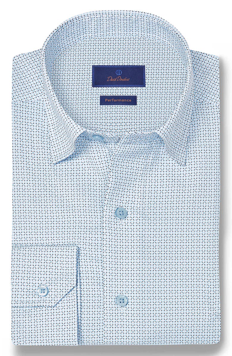 David Donahue Neat Print Performance Sport Shirt, Alternate, color, White/ Sky