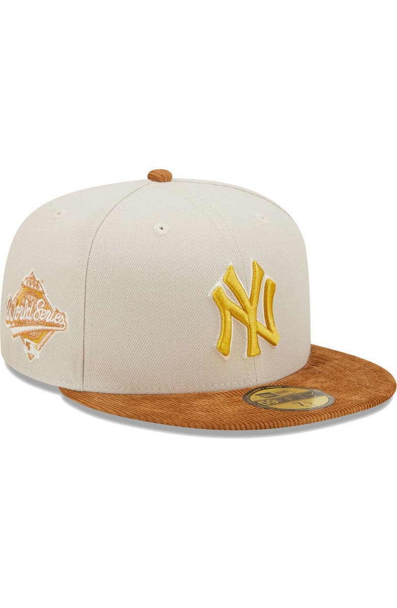 New Era Men's New Era Cream/Brown New York Yankees Corduroy Visor 59FIFTY Fitted Hat, Main, color, 
