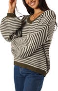 Petal & Pup Becca Stripe One-Shoulder Sweater
