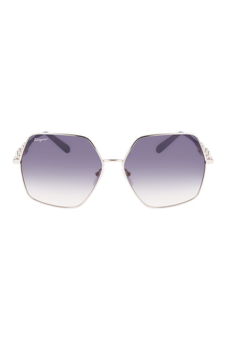 Gancini 61mm Gradient Rectangular Sunglasses, Main, color, SILVER/BLUE