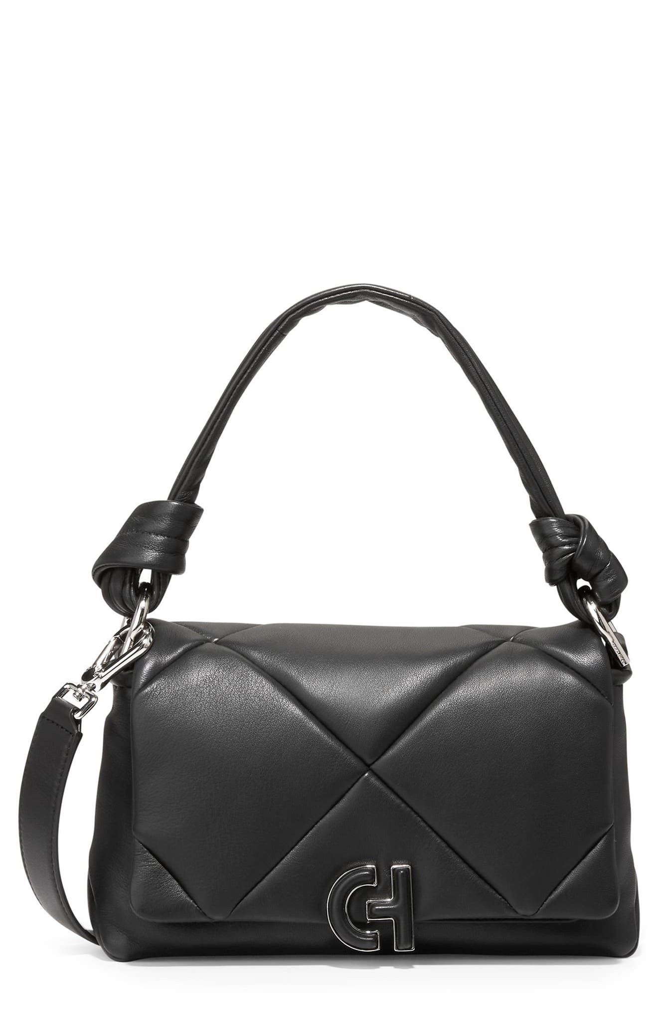 Quilted Leather Shoulder Bag, Main, color, BLACK