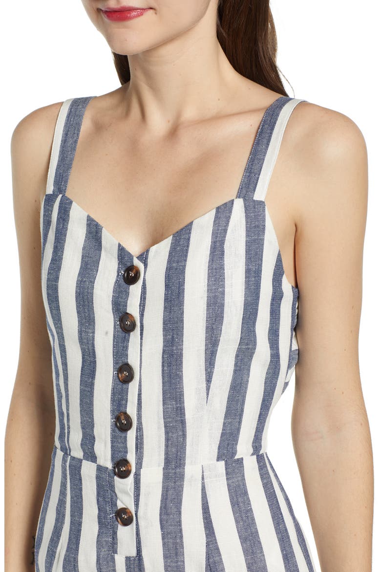 Stripe Cotton & Linen Jumpsuit, Alternate, color, NAVY/ WHITE STRIPE