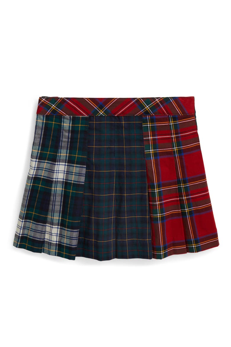 Kids' Plaid Pleated Poplin Skirt, Alternate, color, BLACK MULTI