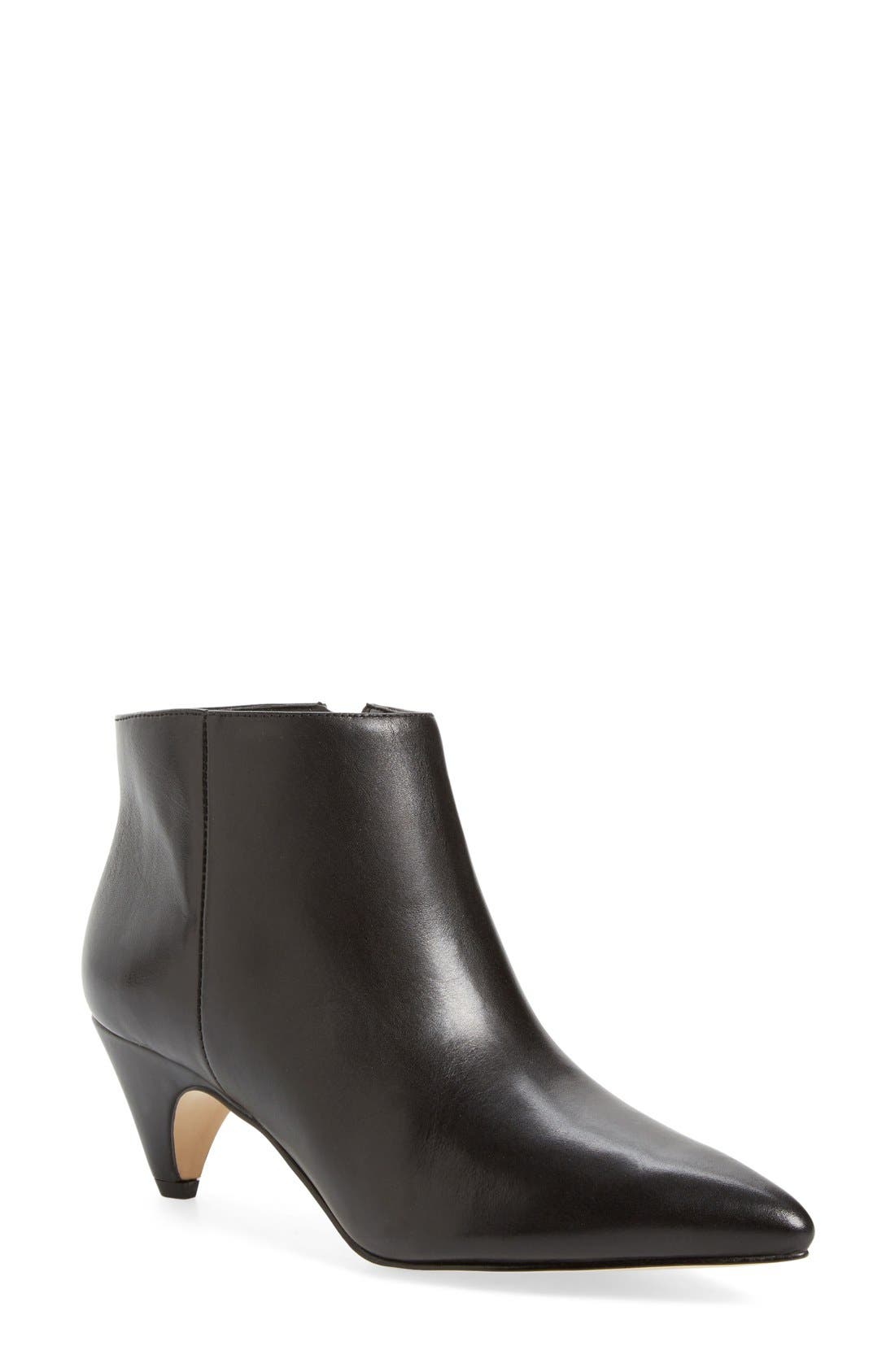 'Lucy' Pointy Toe Bootie, Main, color, BLACK LEATHER