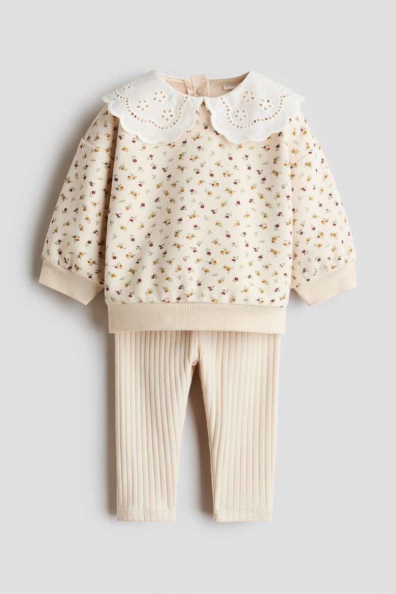 2-piece Top And Leggings Set, Alternate, color, Light beige/floral