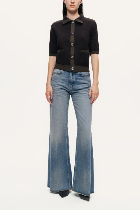 Contrast-Trim Short-Sleeve Cardigan