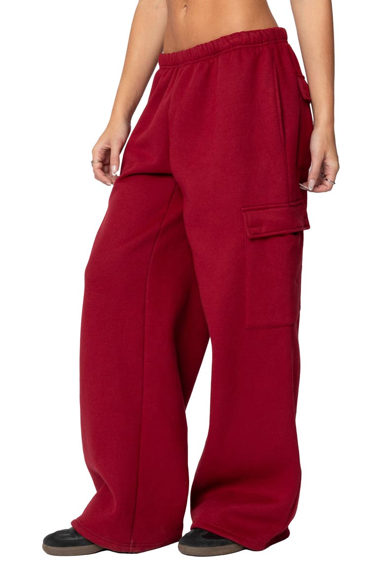 Wide Leg Cargo Sweatpants, Alternate, color, BURGUNDY