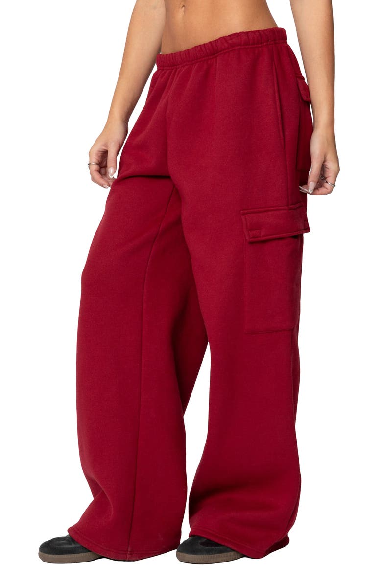 EDIKTED Wide Leg Cargo Sweatpants, Alternate, color, Burgundy