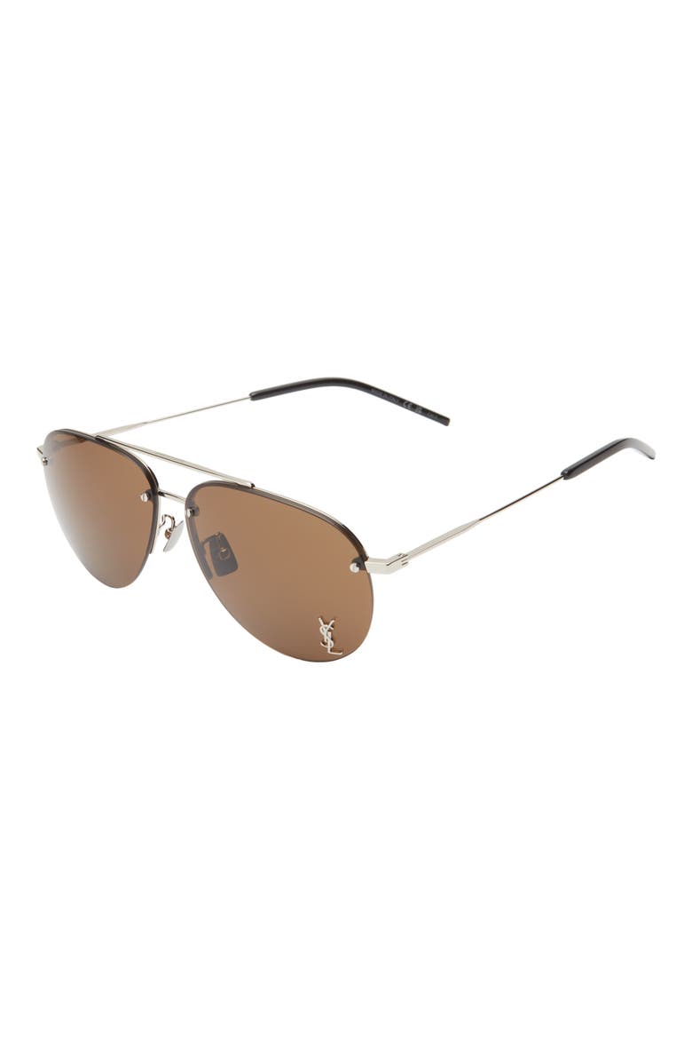 61mm Aviator Sunglasses, Alternate, color, SHINY SILVER