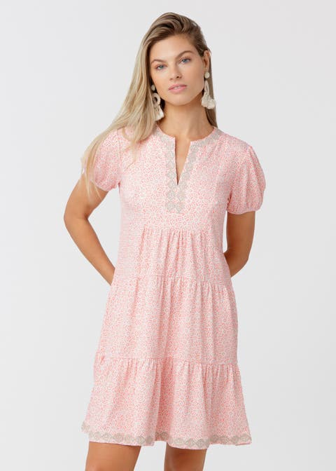 Embroidered Short Sleeve Tiered Dress