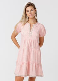 Cabana Life Embroidered Short Sleeve Tiered Dress