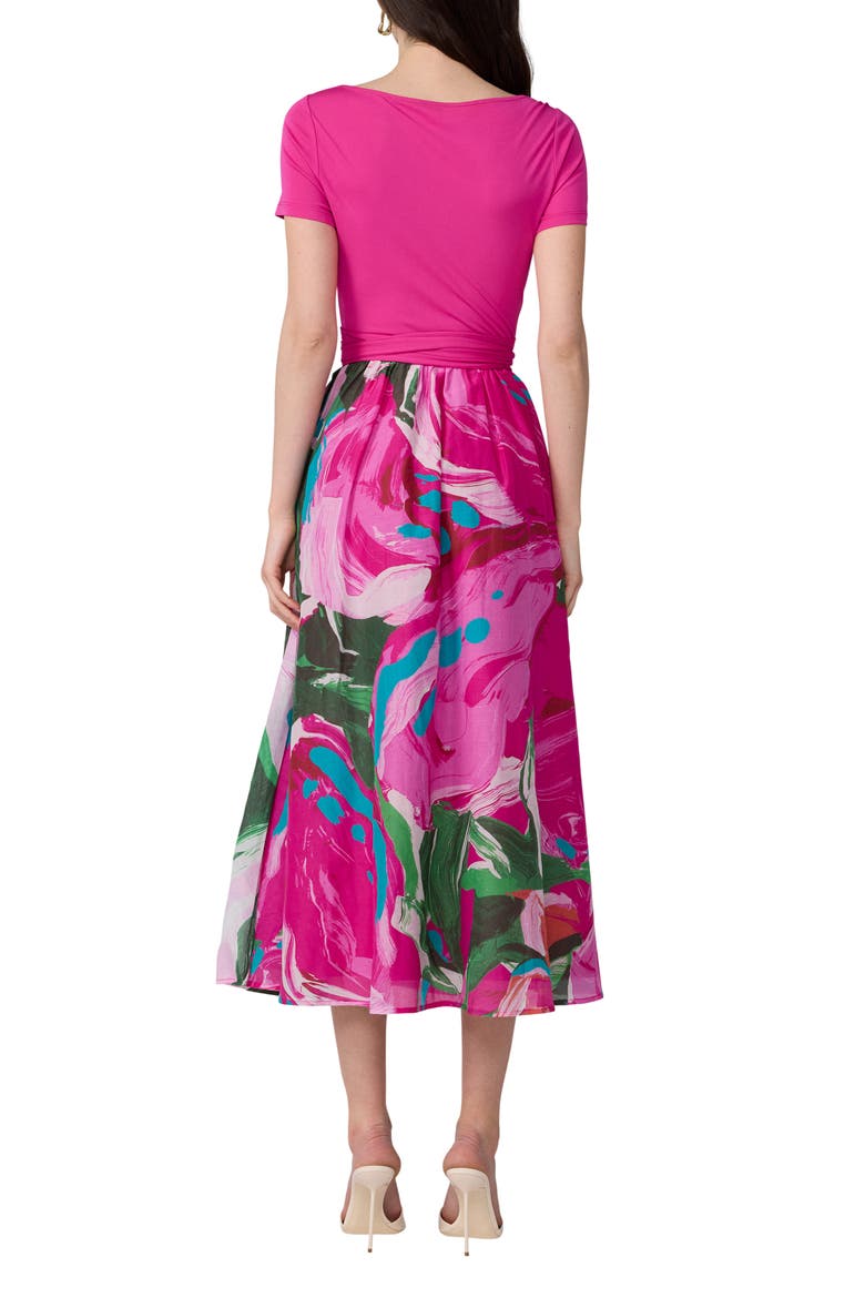 Elena Abstract Print Wrap Bodice Midi Dress, Alternate, color, PROVENCE GIANT GOSSIP PINK