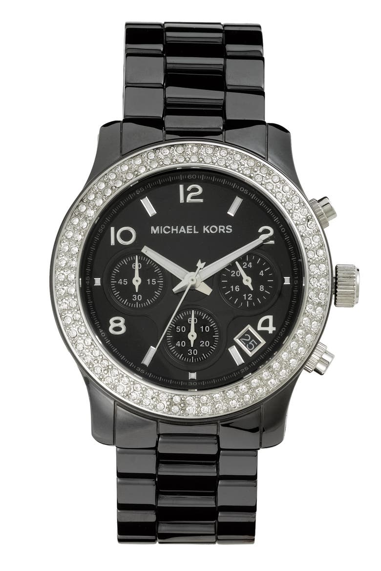 Michael Kors 'Runway Ceramic' Watch, 40mm, Main, color, BLACK