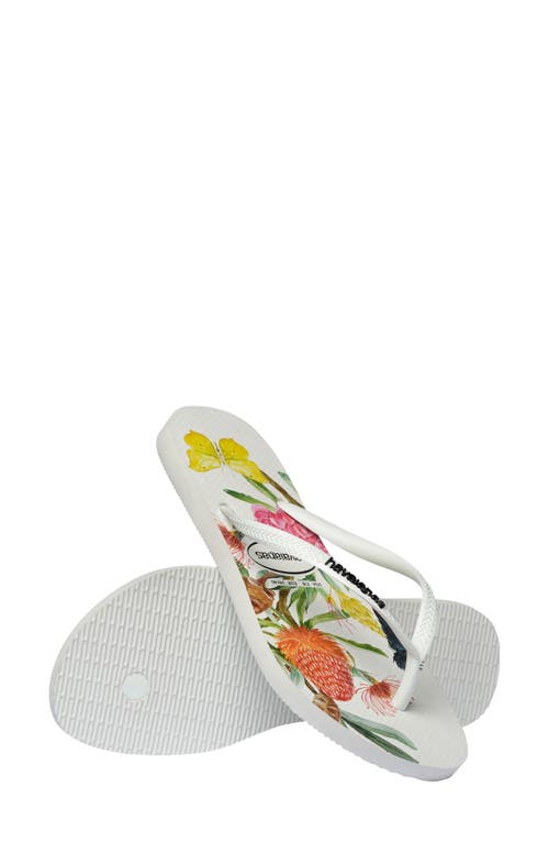 Havaianas Slim Flora Flip Flop In White