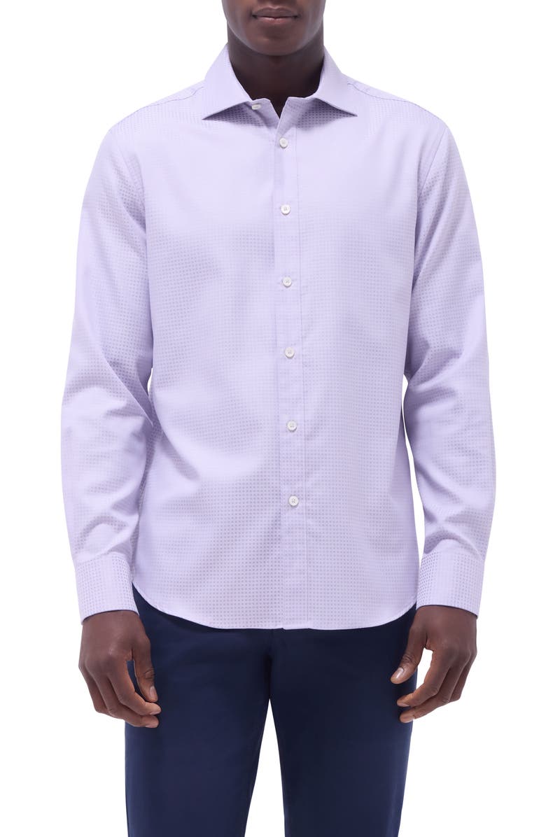 Bugatchi Axel Shaped Fit Micro Check Button-Up Shirt, Main, color, Lilac