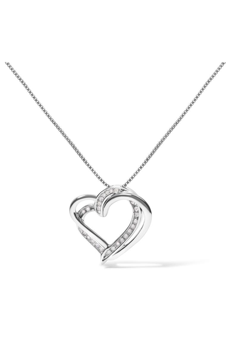 Haus of Brilliance 925 Sterling Silver 1/10ct TDW Diamond Double Heart Pendant Necklace, Main, color, Silver