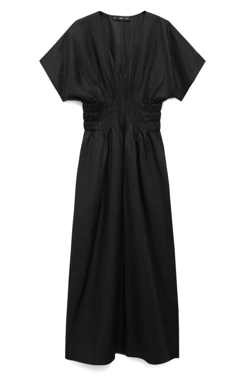 Mango Smocked Waist Linen Blend Maxi Dress
