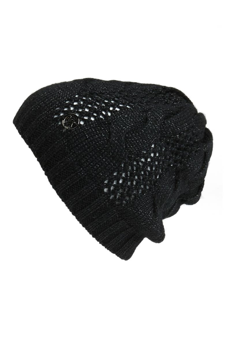 Metallic Knit Beanie, Main, color, BLACK