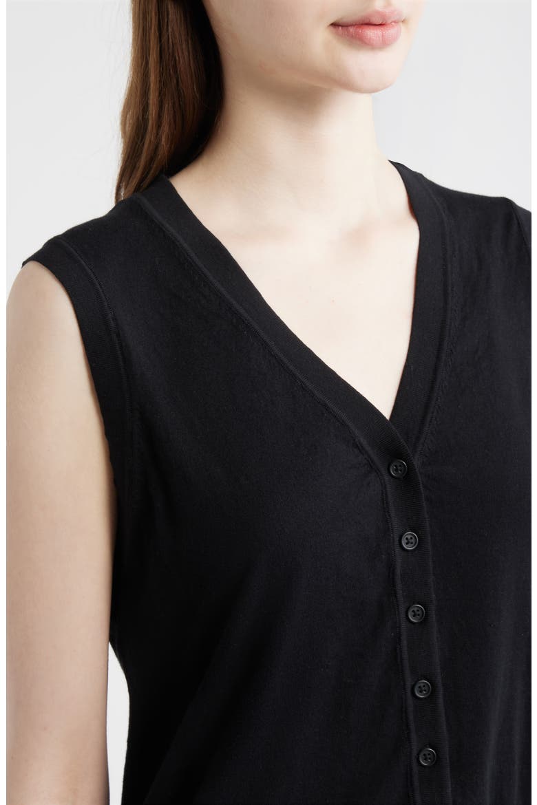 Button Front Cotton Sweater Vest, Alternate, color, BLACK