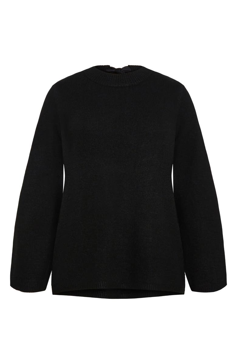 City Chic Bow Back Bell Sleeve Sweater, Alternate, color, Black