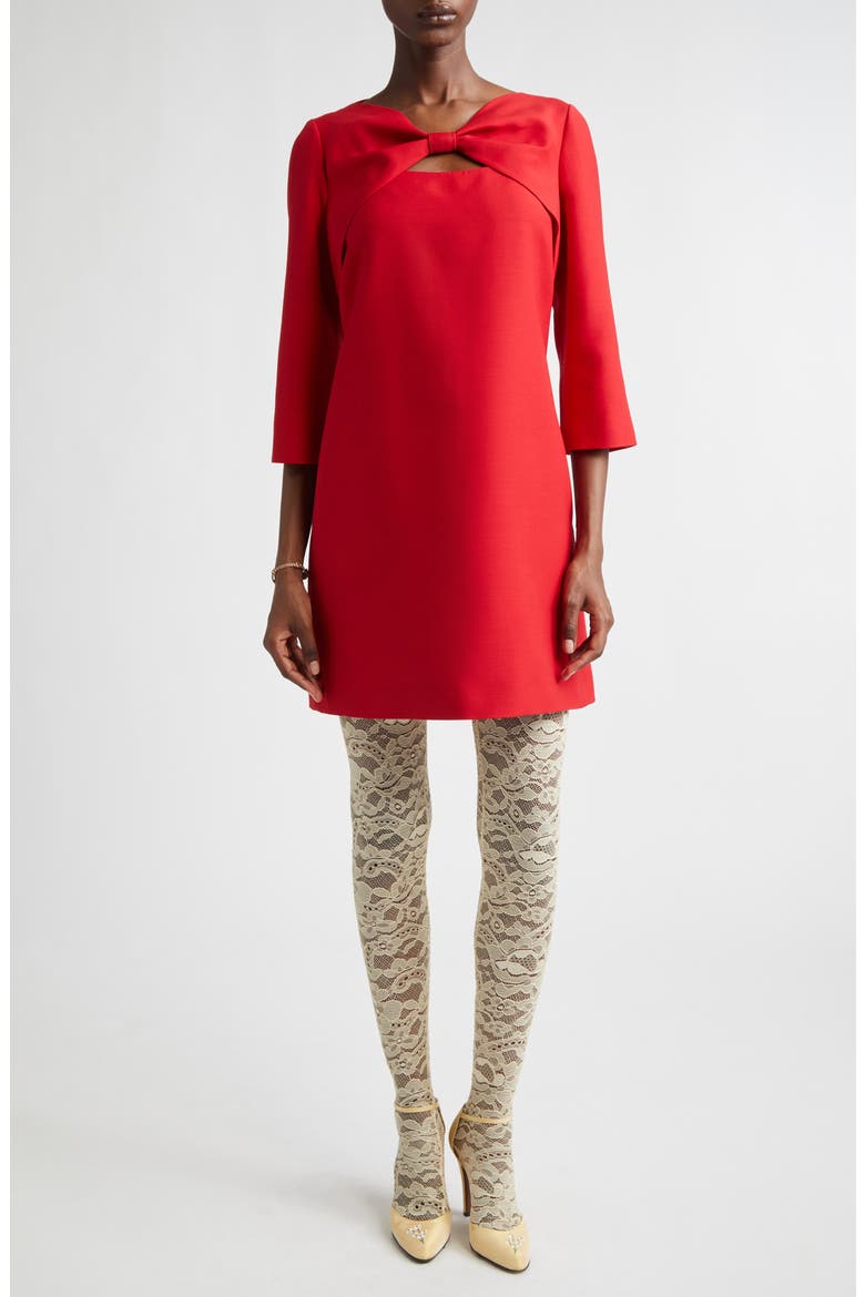 Bow Solid Crepe Couture Minidress, Main, color, PINK