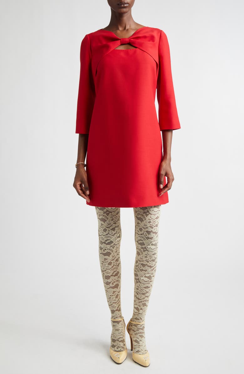 Valentino Bow Solid Crepe Couture Minidress, Main, color, Pink