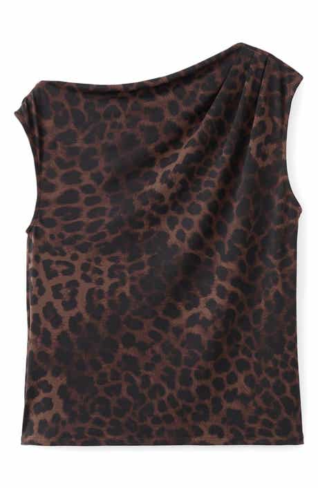 MANGO Leopard Print Pleated Top