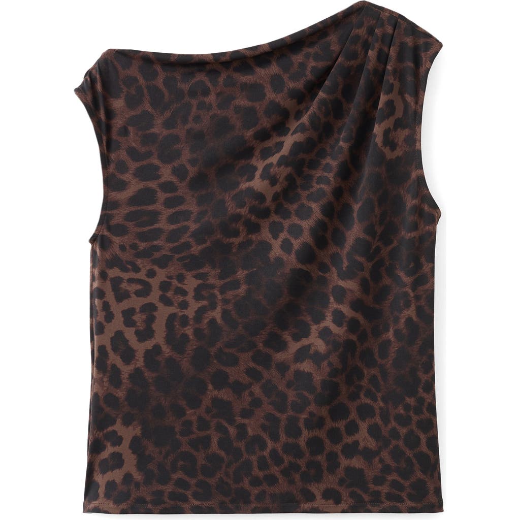 Mango Leopard Top With Asymmetrical Neckline In Brown
