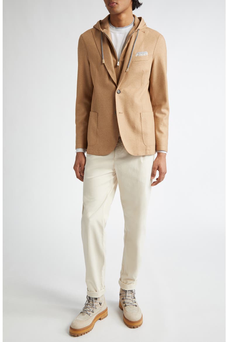 Wool Blend Flannel Sport Coat with Removable Hooded Bib, Main, color, CAMEL