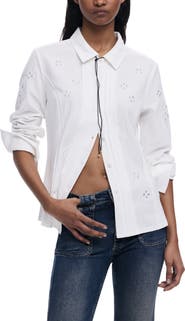 Desigual Eyelet Cotton Blend Button-Up Shirt